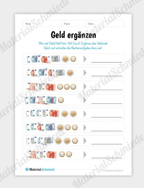 Materialpaket: Geld & Euro - Geld ergänzen