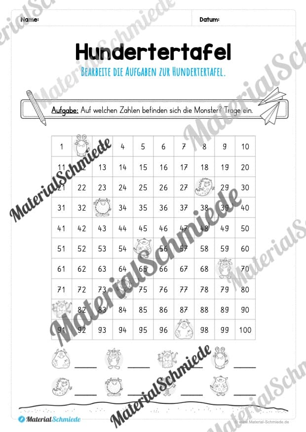 Mathe: Hundertertafel (Vorschau 12)