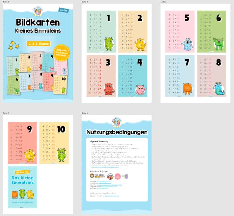Kleines Einmaleins: Bildkarten (11 Stück)
