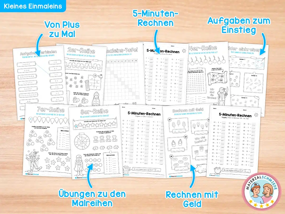 Arbeitsblätter, Aufgaben und Übungen zum kleinen Einmaleins (2. & 3. Klasse)