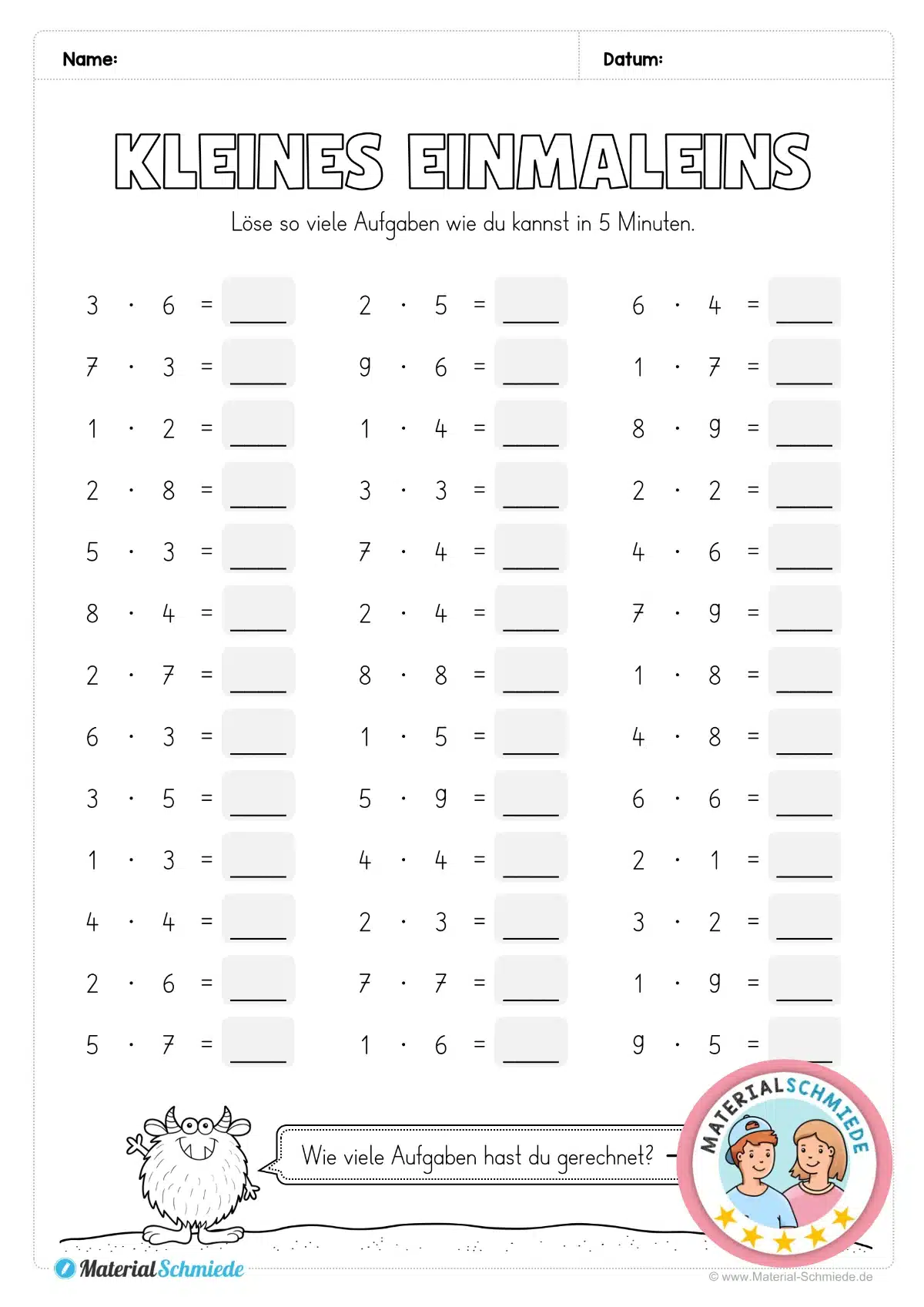 Kleines Einmaleins: 5-Minuten-Rechnen