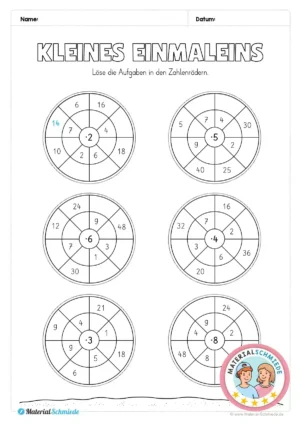 Kostenloses Arbeitsblatt: Kleines Einmaleins Zahlenräder (2. & 3. Klasse)