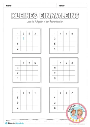 Kostenloses Arbeitsblatt: Kleines Einmaleins Rechentabellen (2. & 3. Klasse)