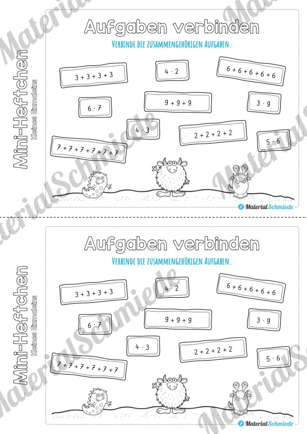 Kleines Einmaleins: Mini-Heft (Aufgaben Plus und mal verbinden)