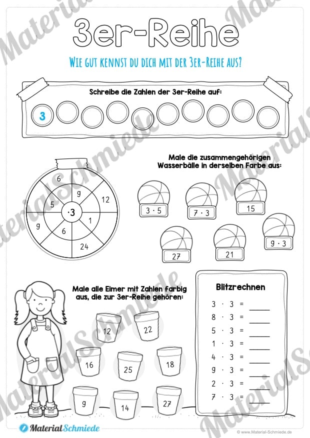 Kleines Einmaleins: Reihen von 1-10 (3er-Reihe)