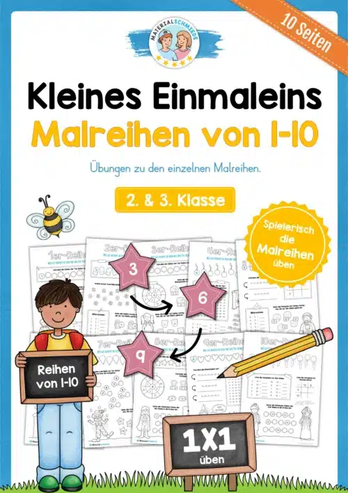 Kleines Einmaleins: Mal-Reihen von 1-10 (10 Arbeitsblätter)