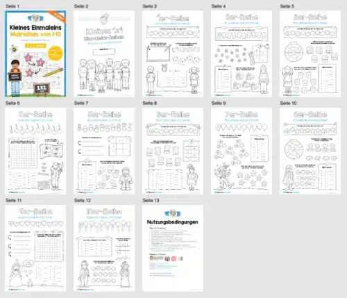 Kleines Einmaleins: Mal-Reihen von 1-10 (10 Arbeitsblätter) - Überblick