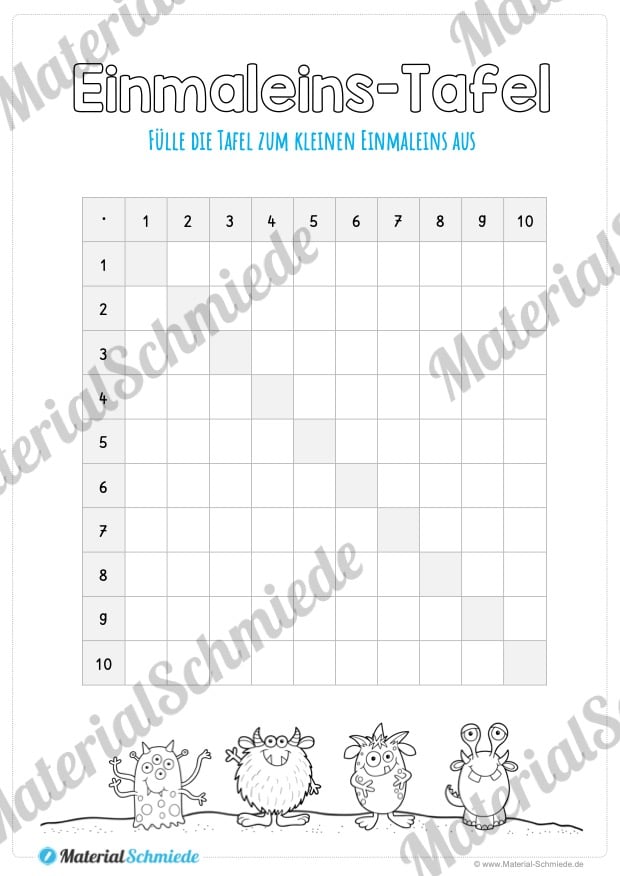 Kleines 1×1: Tafel / Multiplikationstafel (Vorschau 02)