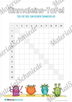 Kleines 1×1: Tafel / Multiplikationstafel (Vorschau 03)