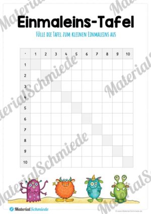 Kleines 1×1: Tafel / Multiplikationstafel (Vorschau 04)