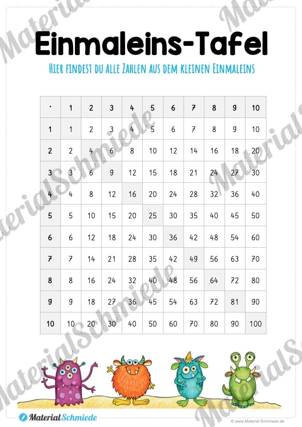 Kleines 1×1: Tafel / Multiplikationstafel (Vorschau 07)