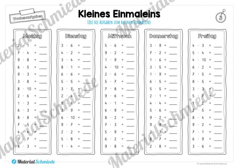 Kleines Einmaleins: Wochenaufgaben / Tagesaufgaben (Vorschau 03)