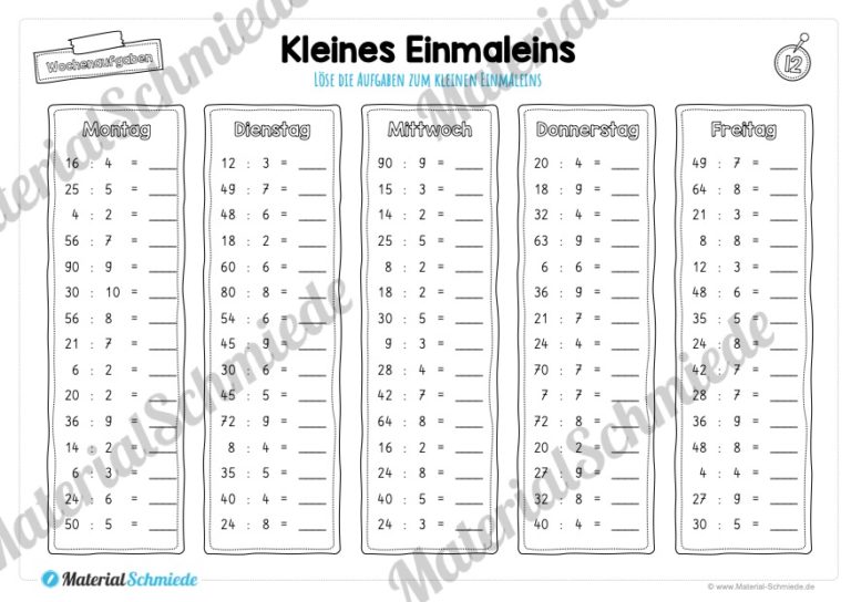 Kleines Einmaleins: Wochenaufgaben / Tagesaufgaben (Vorschau 06)