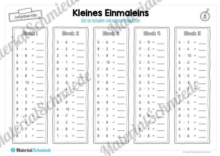 Kleines Einmaleins: Wochenaufgaben / Tagesaufgaben (Vorschau 09)