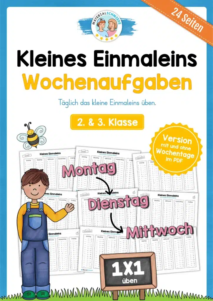 Kleines Einmaleins: Wochenaufgaben / Tagesaufgaben (25 Arbeitsblätter)
