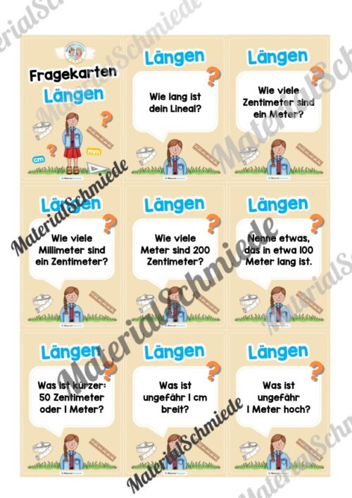 Fragekarten: Thema Längen (2. & 3. Klasse) - Arbeitsblatt 01