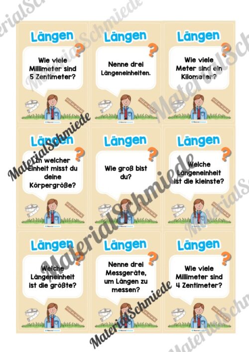 Fragekarten: Thema Längen (2. & 3. Klasse) - Arbeitsblatt 02
