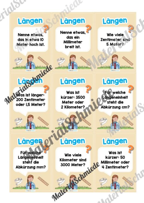 Fragekarten: Thema Längen (2. & 3. Klasse) - Arbeitsblatt 03
