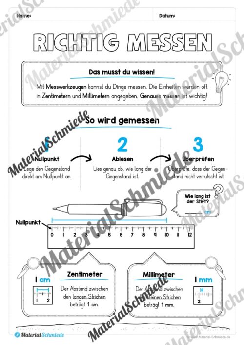 Längen Arbeitsheft: Messen (2. & 3. Klasse) - Arbeitsblatt 02