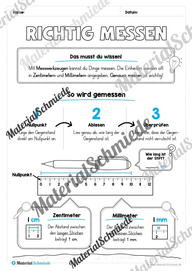 Längen Arbeitsheft: Messen (2. & 3. Klasse) – Arbeitsblatt 02