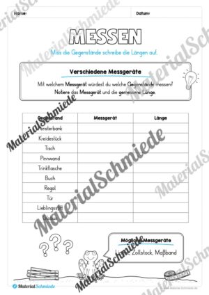 Längen Arbeitsheft: Messen (2. & 3. Klasse) – Arbeitsblatt 09