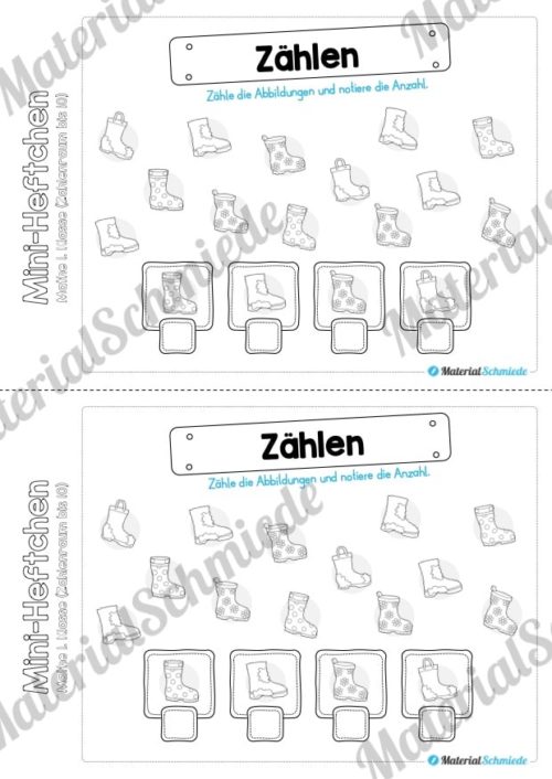Mini-Heft: Mathe für die 1. Klasse - Zahlenraum 10 (Abbildungen zählen)