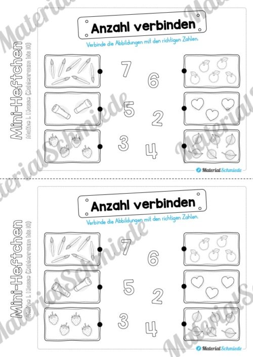 Mini-Heft: Mathe für die 1. Klasse - Zahlenraum 10 (Anzahl verbinden)