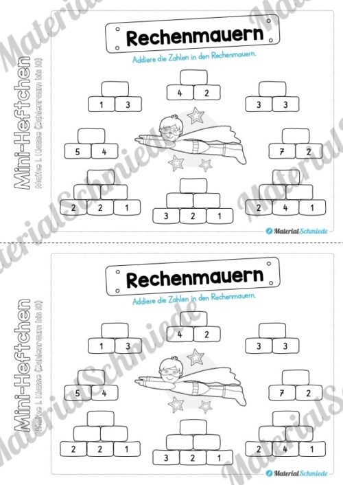 Mini-Heft: Mathe für die 1. Klasse - Zahlenraum 10 (Rechenmauern)