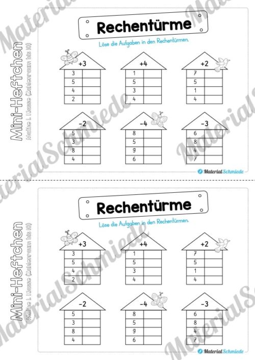 Mini-Heft: Mathe für die 1. Klasse - Zahlenraum 10 (Rechentürme)