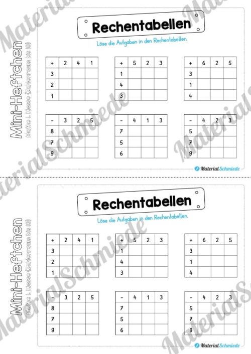 Mini-Heft: Mathe für die 1. Klasse - Zahlenraum 10 (Rechentabellen)