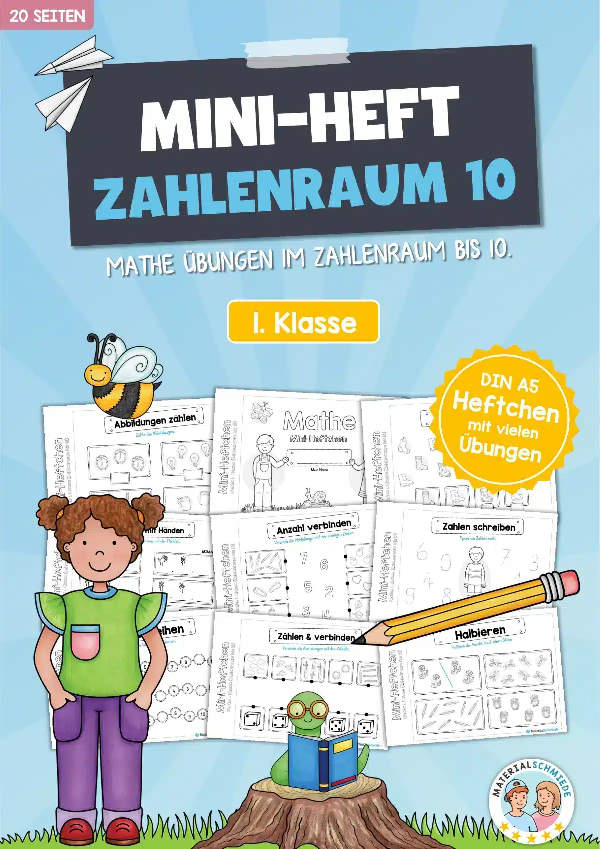 Mini-Heft: Mathe - 1. Klasse - Zahlenraum bis 10 (20 Arbeitsblätter)