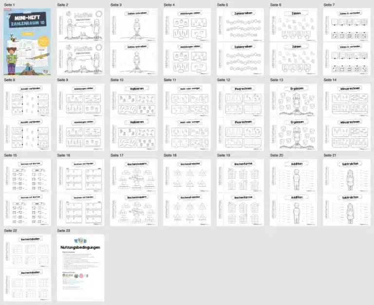 Mini-Heft: Zahlenraum 10 (Überblick)