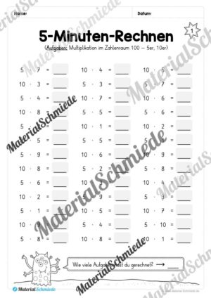 5-Minuten-Rechnen: Multiplikation im Zahlenraum 100 (Vorschau 02)