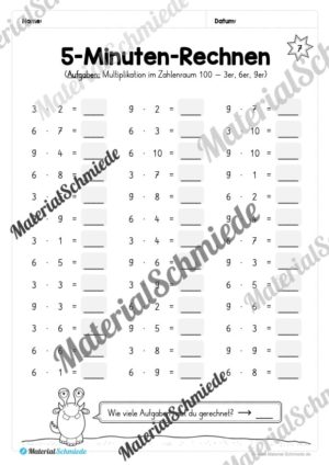 5-Minuten-Rechnen: Multiplikation im Zahlenraum 100 (Vorschau 05)