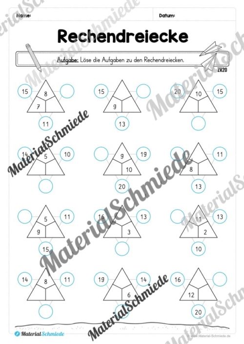 Materialpaket Rechendreiecke: Zahlenraum 10 & 20 (Vorschau 05)