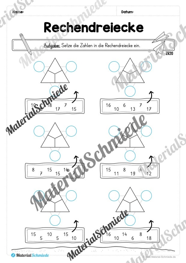 Materialpaket Rechendreiecke: Zahlenraum 10 & 20 (Vorschau 07)