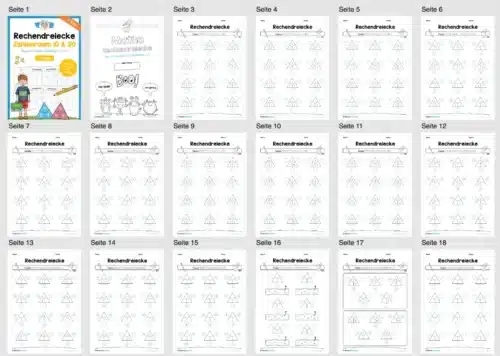 Rechendreiecke: Zahlenraum 10 & 20 (17 Arbeitsblätter) - Überblick