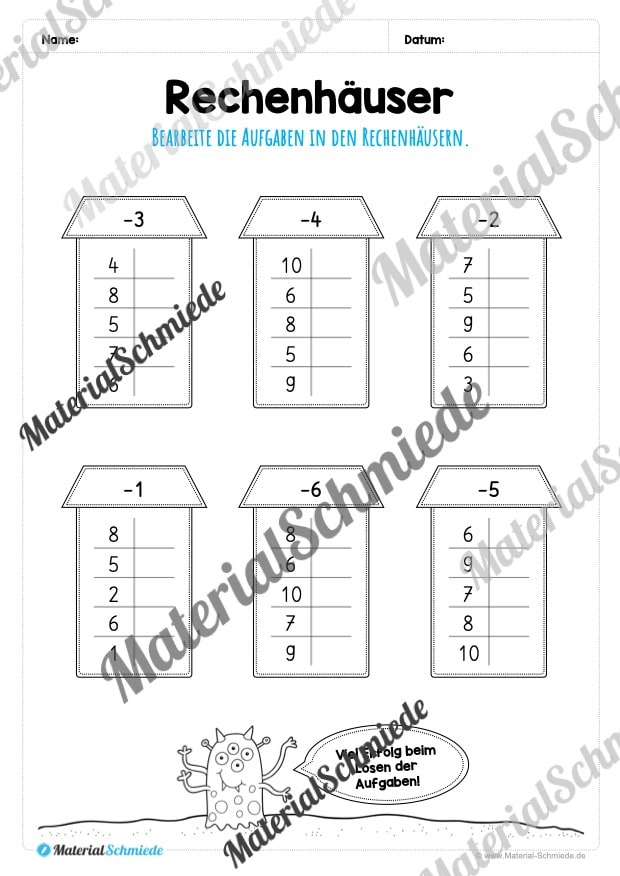 Rechenhäuser im Zahlenraum 10 (Vorschau 10)