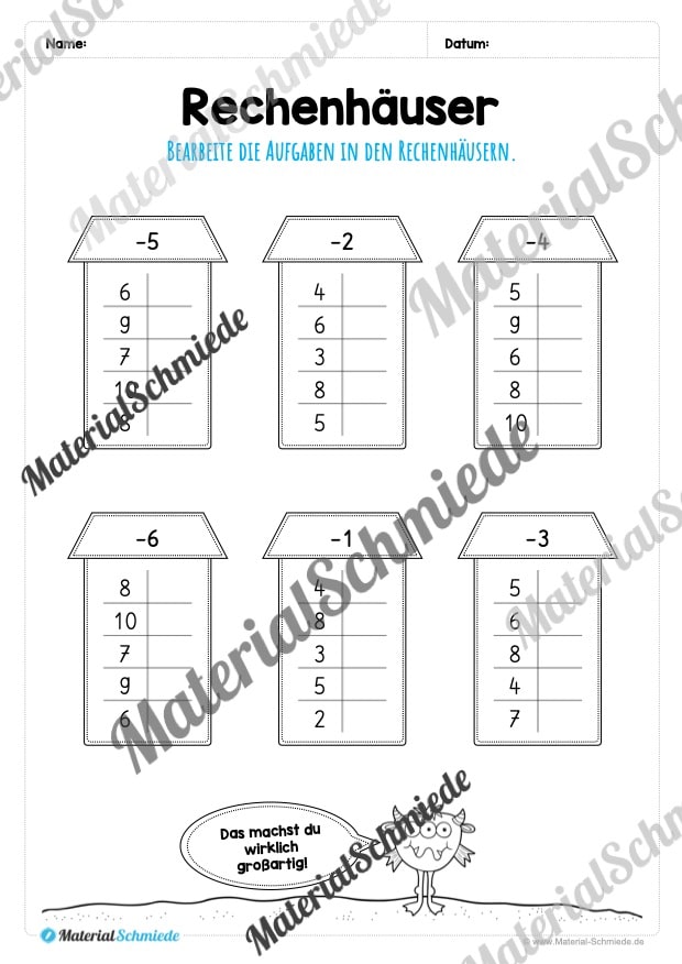 Rechenhäuser im Zahlenraum 10 (Vorschau 11)