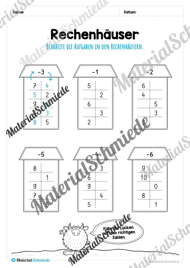 Rechenhäuser im Zahlenraum 10 (Vorschau 12)