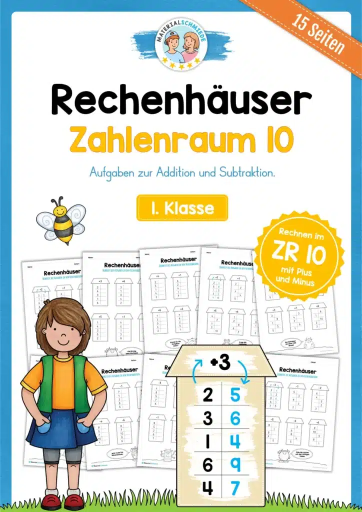 Rechenhäuser im Zahlenraum 10 (15 Arbeitsblätter)