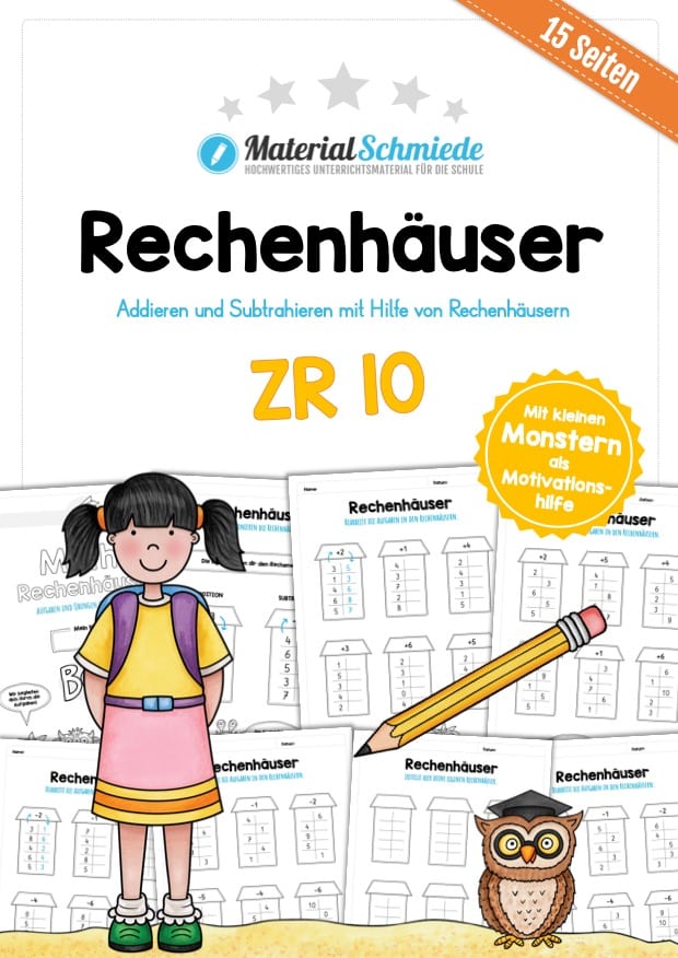 Rechenhäuser im Zahlenraum 10 (15 Arbeitsblätter)