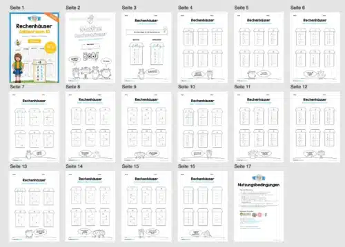 Rechenhäuser im Zahlenraum 10 (15 Arbeitsblätter) - Überblick