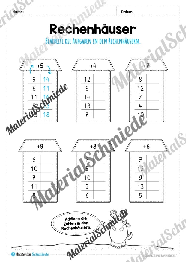 Rechenhäuser im Zahlenraum 20 (Vorschau 03)