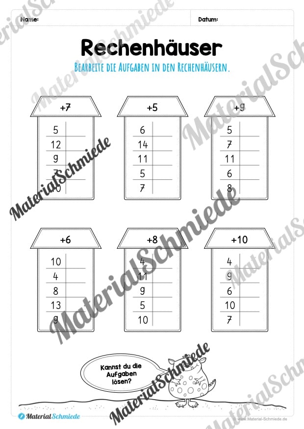 Rechenhäuser im Zahlenraum 20 (Vorschau 05)