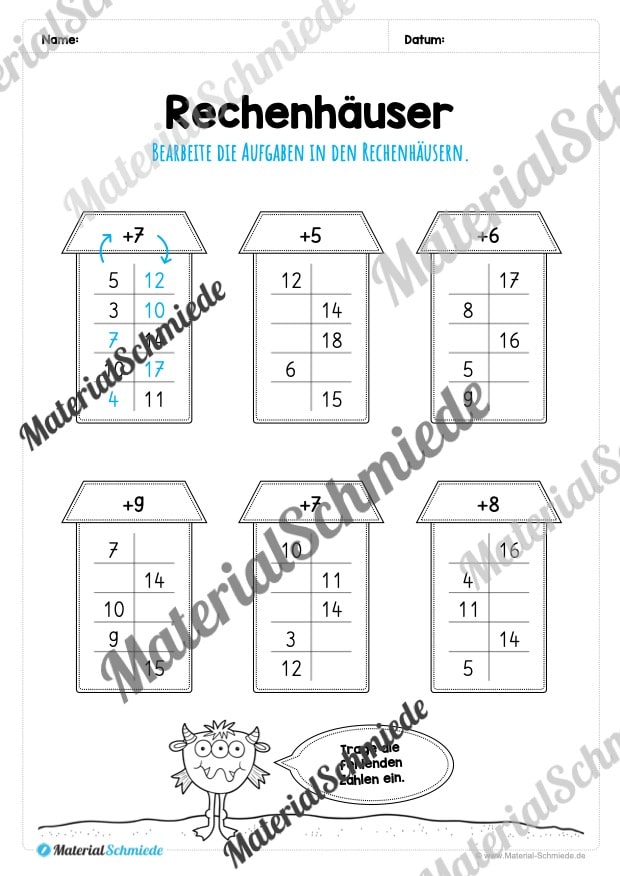 Rechenhäuser im Zahlenraum 20 (Vorschau 06)