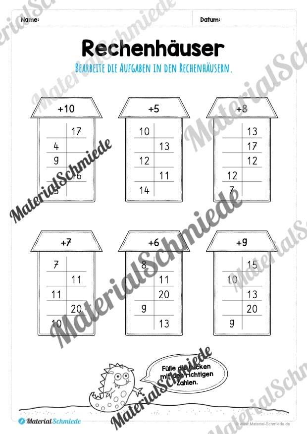 Rechenhäuser im Zahlenraum 20 (Vorschau 08)