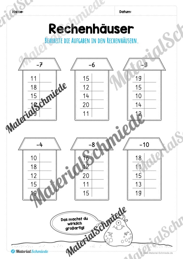 Rechenhäuser im Zahlenraum 20 (Vorschau 11)