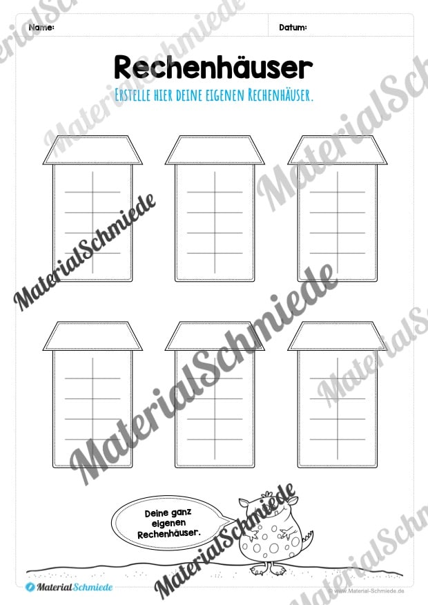 Rechenhäuser im Zahlenraum 20 (Vorschau 15)