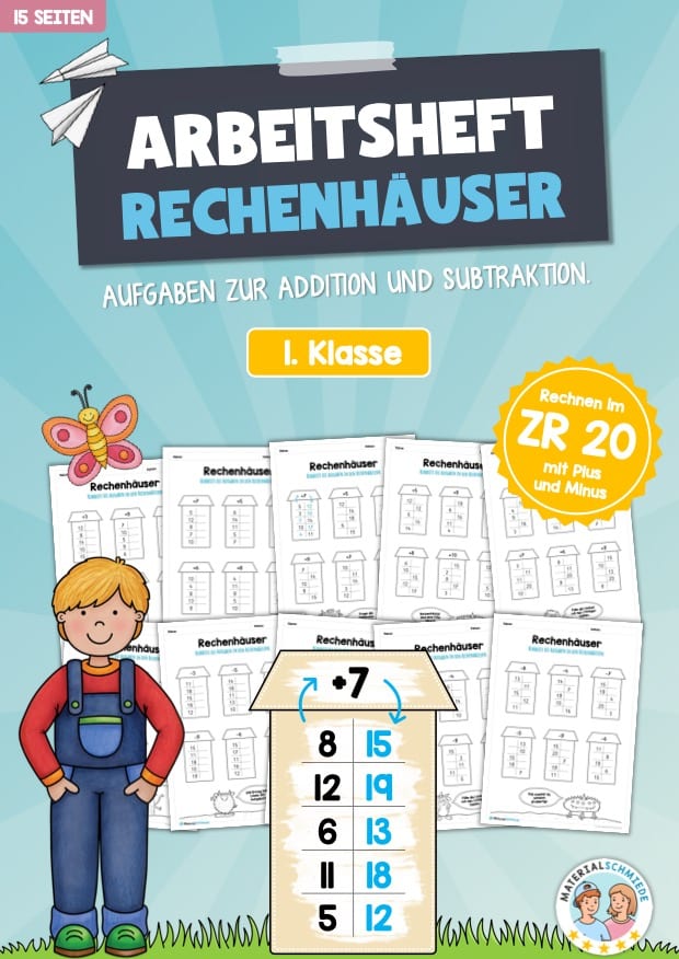 Rechenhäuser im Zahlenraum 20 (15 Arbeitsblätter)
